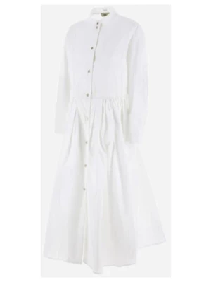 Biała Sukienka Koszulowa z Bawełny Herno