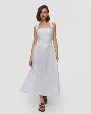 Biała Sukienka Lniana Damska Positano Couture Erba