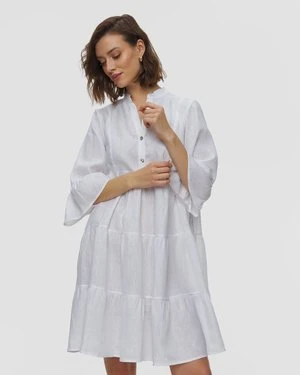 Biała Sukienka Lniana Damska Positano Couture Jungle