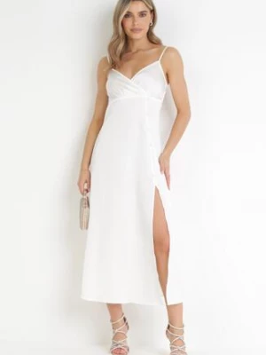 Biała Sukienka Maxi na Ramiączkach z Głębokim Dekoltem Issabelle