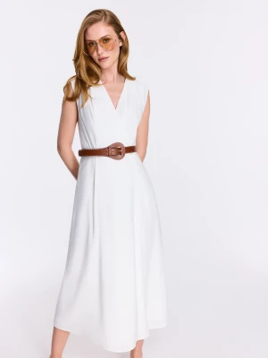 Biała sukienka midi z kopertowym dekoltem TARANKO
