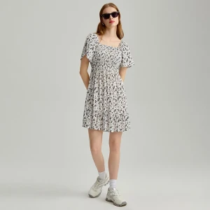 Biała sukienka mini fit&flare w kwiaty House