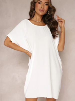 Biała Sukienka Mini o Fasonie Nietoperza z Okrągłym Dekoltem Maglia New Collection