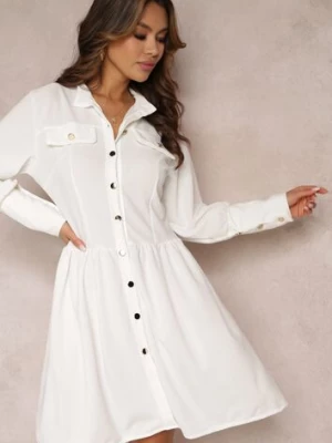 Biała Sukienka Mini z Kołnierzem i Ozdobnymi Klapami Zylana lily rose