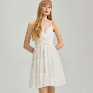 Biała sukienka na ramiączkach mini z wiskozy House