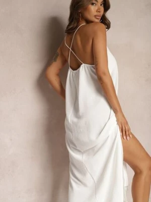 Biała Sukienka na Ramiączkach o Taliowanym Kroju Rivatta