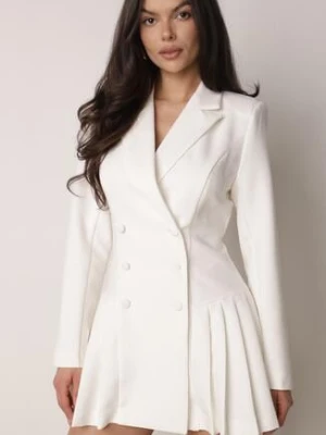 Biała Sukienka o Kroju Marynarki VICES z Poduszkami w Ramionach Serlina