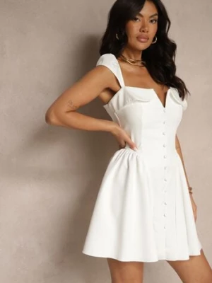 Biała Sukienka o Rozkloszowanym Kroju na Ramiączkach z Ozdobnym Dekoltem Salaviel allyson