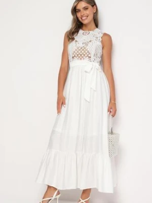Biała Sukienka o Rozkloszowanym Kroju z Ażurowym Zdobieniem Rivanta allyson