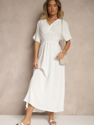 Biała Sukienka o Rozkloszowanym Kroju z Gumką w Talii Iffine cflo