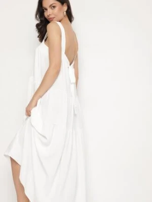 Biała Sukienka o Rozkloszowanym Kroju z Wiązaniem z Tyłu Savinelle lovery