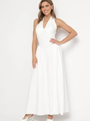 Biała Sukienka o Rozkloszowanym Kroju z Wiązanym Dekoltem Halter Senicea allyson