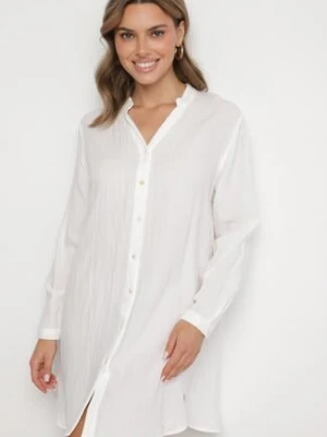 Biała Sukienka Oversize z Bawełny o Prostym Kroju Koszulowym Elanistra m&d fashion