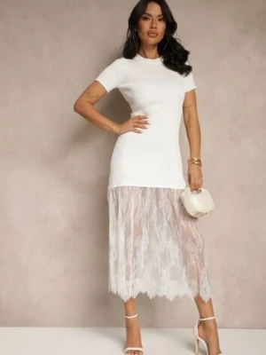 Biała Sukienka Prążkowana Ozdobiona Koronką Lorzedi giorgia