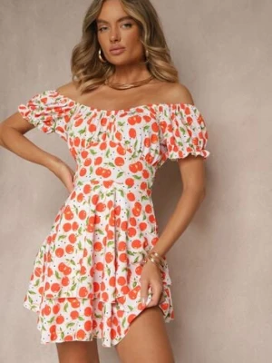 Biała Sukienka Rozkloszowana z Bawełną w Wisienki Lunasella wei wei