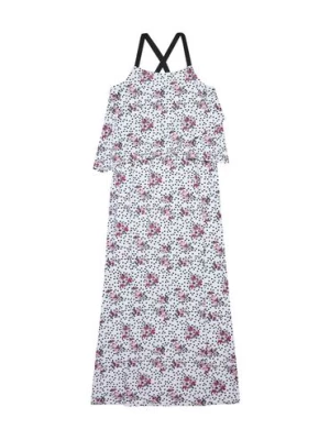 Biała sukienka typu maxi z nadrukiem kwiatów Moodo