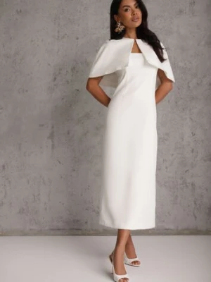 Biała Sukienka VICES o Dopasowanym Kroju z Narzutką Kelaleno