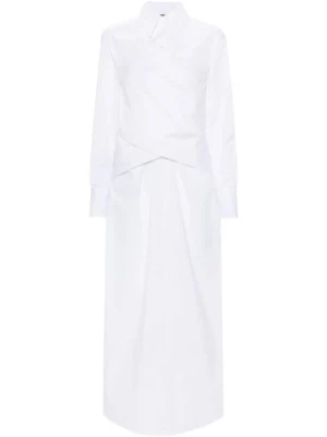 Biała Sukienka z Bawełnianej Popeliny z Krzyżującym Detalem Fabiana Filippi