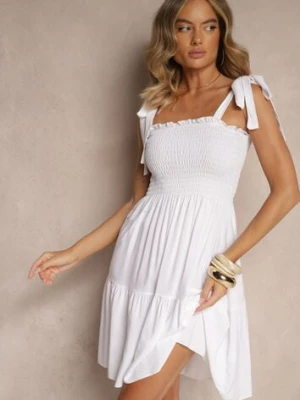 Biała Sukienka z Bawełny Ozdobiona Wiązaniem Tollasea defox