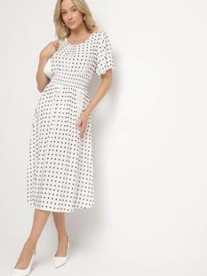 Biała Sukienka z Bawełny Rozkloszowana w Kropki Toliennea defox