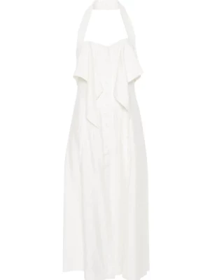 Biała Sukienka z Dekoltem Halter i Frędzlami Cult Gaia