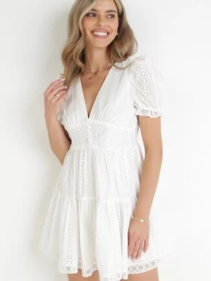 Biała Sukienka z Haftowanej Tkaniny i Falbanami Angelyna bisou's project