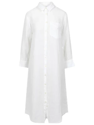 Biała Sukienka z Lnu z Kołnierzykiem Roy Roger's