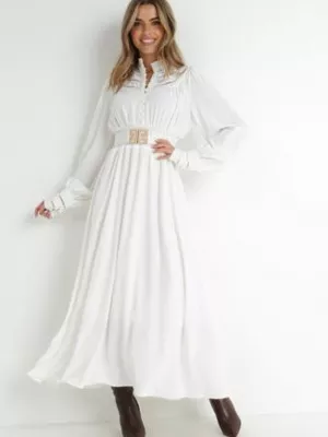 Biała Sukienka z Paskiem Laodyle