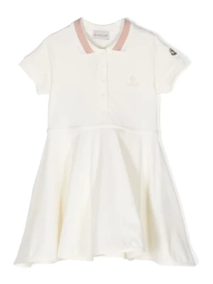 Biała Sukienka z Piké i Haftowanym Logo Moncler