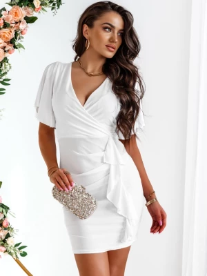 Biała sukienka z przekładanym dekoltem Adley - biały Pakuten