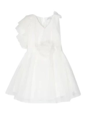 Biała Sukienka z Tiulem na Ramieniu Monnalisa