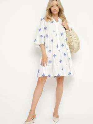 Biała Sukienka z Wiskozą o Rozkloszowanym Kroju z Ozdobnym Haftem Arathiel rosa