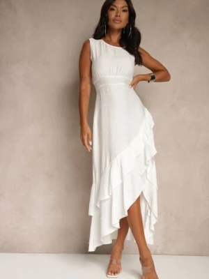 Biała Sukienka z Wiskozą Ozdobiona Falbanami Doloritia ann gissy