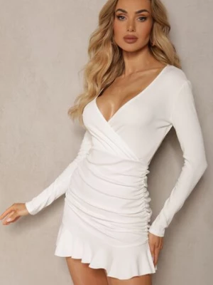 Biała Sukienka z Wiskozy o Dopasowanym Kroju z Falbankami Rastaria lily rose