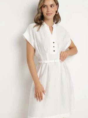 Biała Sukienka z Wiskozy o Rozkloszowanym Kroju z Paskiem Sepina unigirl