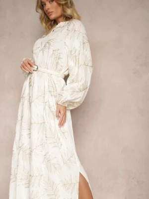 Biała Sukienka z Wiskozy Ozdobiona Haftami i Metaliczną Nicią Tervezia maja studio