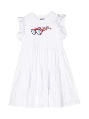 Biała Sukienka z Wzorem Okularów Moschino