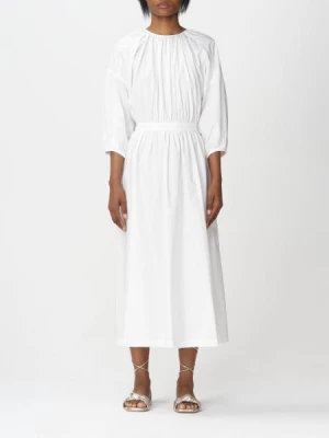 Biała sukienka ze ściągaczem w pasie Twinset