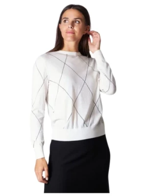 Biała Sweter z Wzorem Diamentów Liviana Conti