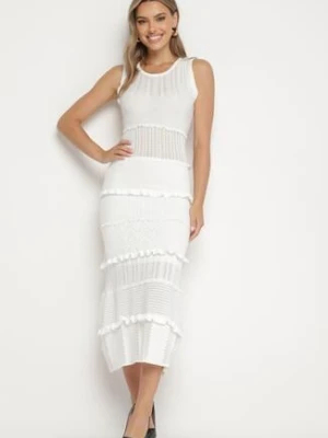 Biała Sweterkowa Sukienka Midi z Falbankami Gadise rosa