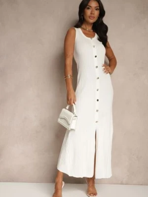 Biała Sweterkowa Sukienka z Wiskozy Ozdobiona Guzikami Lunioris elsa.m by may