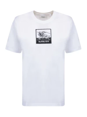 Biała T-shirt z Haftowanym Logo Burberry