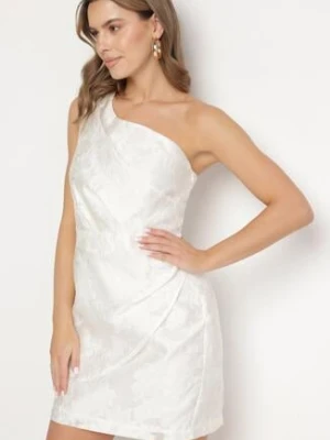 Biała Taliowana Sukienka na Jedno Ramię w Kwiaty Halelitia retro & icone