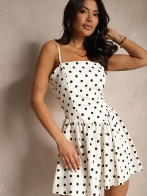 Biała Taliowana Sukienka o Rozkloszowanym Dole w Kropki Milretis allyson