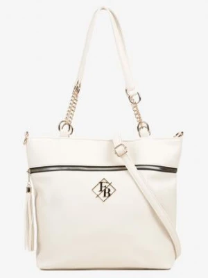 Biała Torebka Shopperka z Ozdobnymi Rączkami Aplikacją i Dodatkowym Paskiem Idariona caely