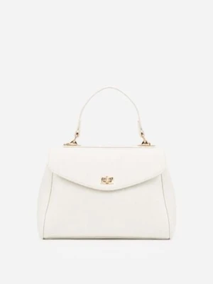 Biała Torebka Typu Kuferek z Rączką i Klapą z Paskiem Crossbody Phoebyne Caely