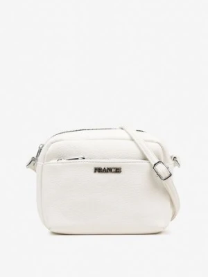 Biała Torebka Typu Listonoszka z Suwakiem i Metalicznym Zdobieniem Silenaia francis