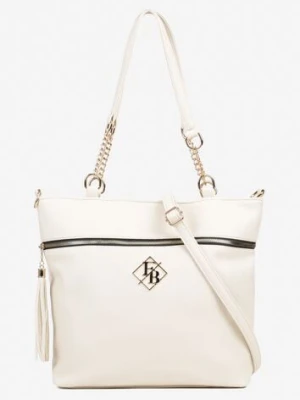 Biała Torebka Typu Shopper z Ozdobnymi Rączkami i Paskiem na Ramię Idaloriela caely