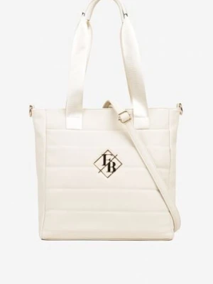 Biała Torebka Typu Shopper z Paskiem Crossbody i Aplikacją Zdobiona Pikowaniem Fleomira
