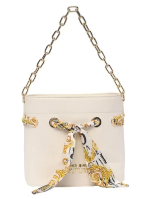 Biała torebka wiaderko z detalami szalika Versace Jeans Couture
